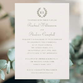 Invitación Monograma simple elegante crema verde Boda
