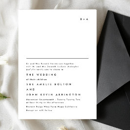 Invitación Monograma simple elegante texto Boda blanco negro