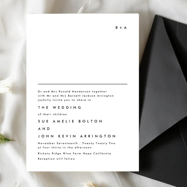Invitación Monograma simple elegante texto Boda blanco negro (Subido por el creador)