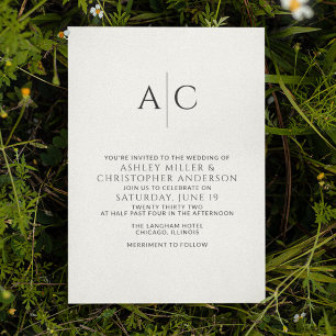 Invitación Monograma simple en blanco y negro Boda