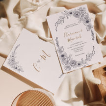 Monograma simple Floral en blanco y negro Boda car