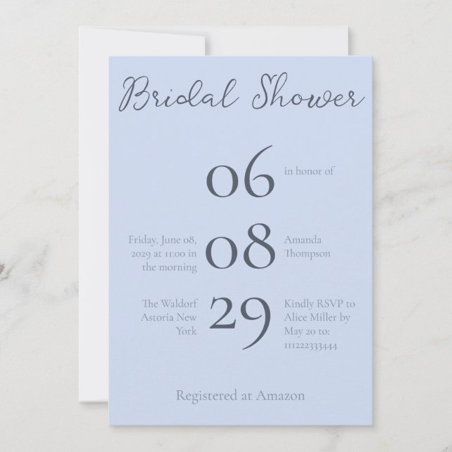 Invitación Monograma simple Minimalista Beau Blue Bridal Show (Anverso)