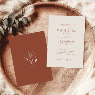 Invitación Monograma simple minimalista de Terracotta Boho Bo