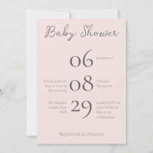 Invitación Monograma simple Minimalista Rosa negro Baby Showe