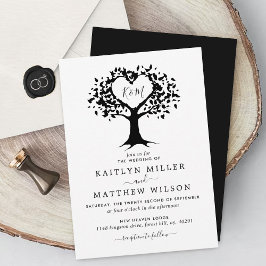 Invitación Monograma simple negro y blanco Boda de árbol del 