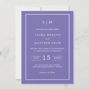 Invitación Monograma simple púrpura Boda moderno