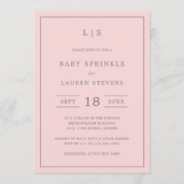 Invitación Monograma simple rosa y gris Chica Espolvorear beb