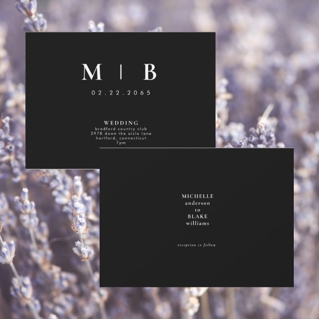 Invitación Monograma simple y brillante Boda negro (Subido por el creador)
