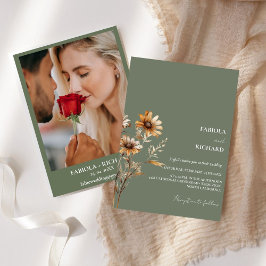 Invitación Monograma sinusal Boho Boda de flores silvestres v