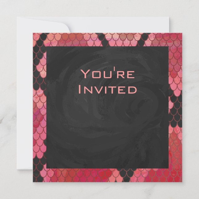Invitación Monograma Snack Impresión negra y roja (Anverso)