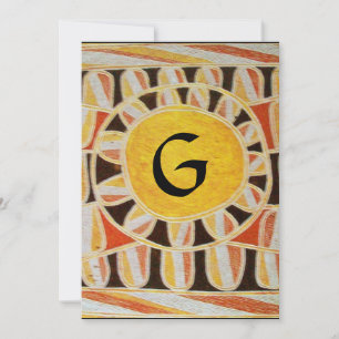 Invitación MONOGRAMA SOLAR, amarillo naranja negro blanco bri