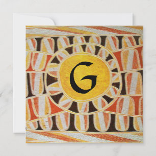 Invitación MONOGRAMA SOLAR, amarillo naranja negro blanco bri