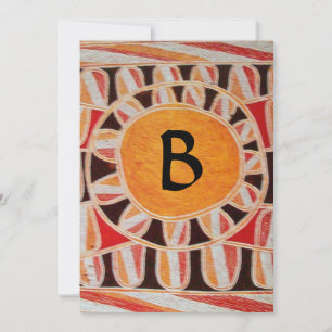 Invitación MONOGRAMA SOLAR, amarillo naranja negro blanco bri