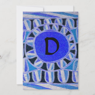 Invitación MONOGRAMA SOLAR, azul brillante turquesa negro bla