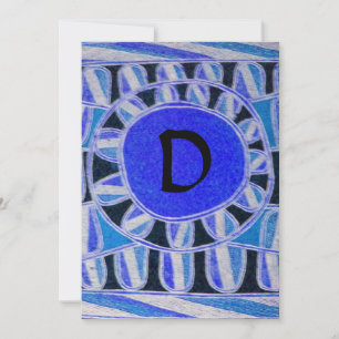 Invitación MONOGRAMA SOLAR, azul brillante turquesa negro bla