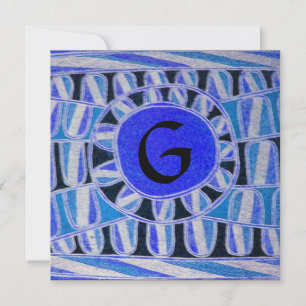 Invitación MONOGRAMA SOLAR, azul brillante turquesa negro bla