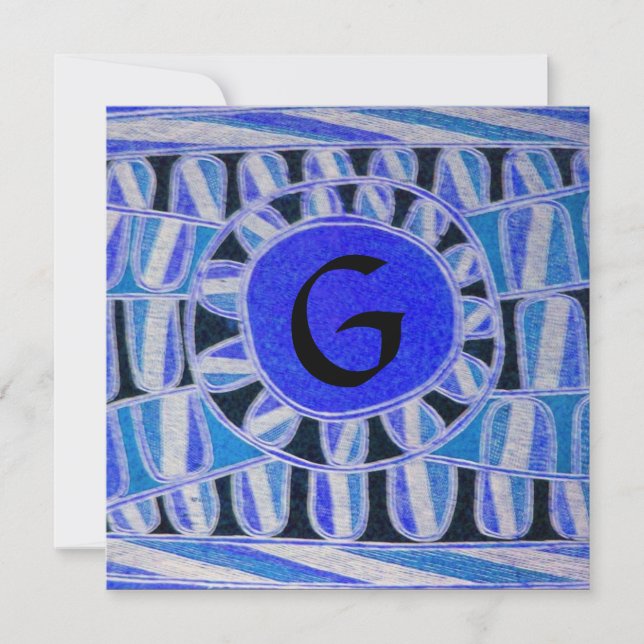 Invitación MONOGRAMA SOLAR, azul turquesa brillante negro bla (Anverso)