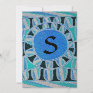 Invitación MONOGRAMA SOLAR, azul turquesa dorado blanco negro