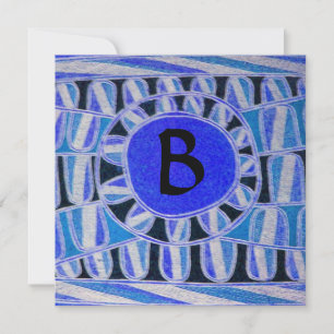 Invitación MONOGRAMA SOLAR, azul turquesa negro blanco