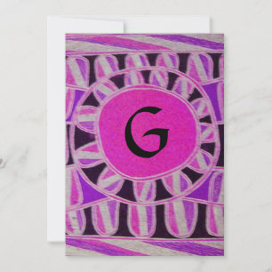 Invitación MONOGRAMA SOLAR, brillante rosa violeta negro meta