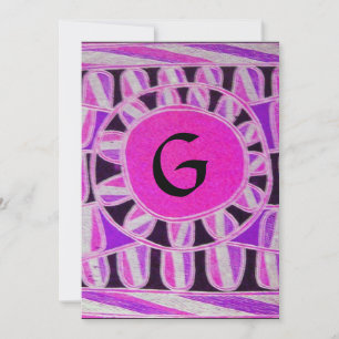 Invitación MONOGRAMA SOLAR, rosa brillante violeta azul negro