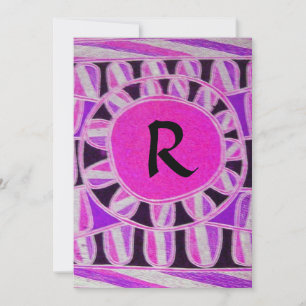 Invitación MONOGRAMA SOLAR, rosa brillante violeta negro blan