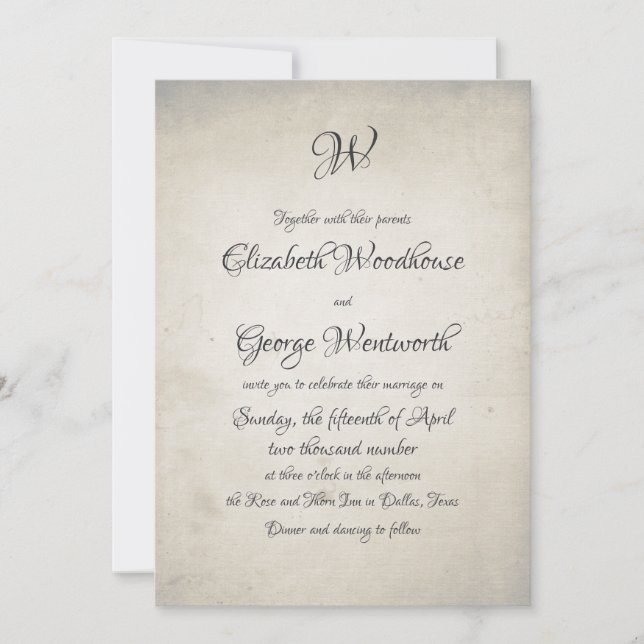 Invitación Monograma Swift| Boda de caligrafía de época (Anverso)