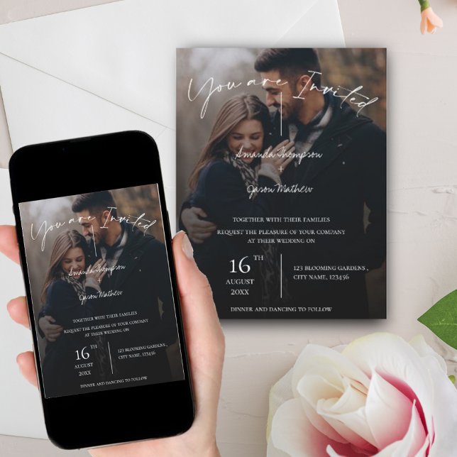 Invitación Monograma Texto superpuesto Tipografía Boda fotogr (Subido por el creador)