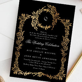 Invitación Monograma tradicional Escudo negro Boda clásico