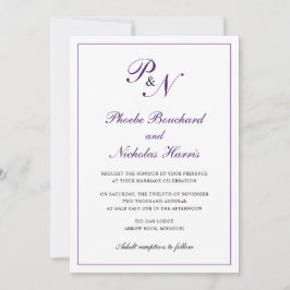 Invitación Monograma tradicional Royal Purple Elegant Wedding
