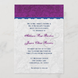 Invitación Monograma V05 Boda morado, azul y plata