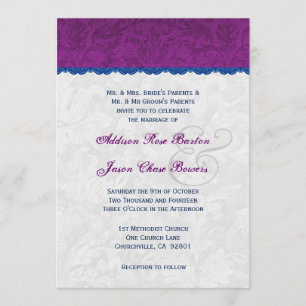 Invitación Monograma V05 Boda morado, azul y plata