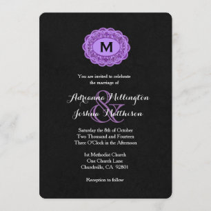 Invitación Monograma V06 de encaje violeta y negro