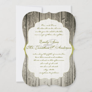 Invitación Monograma Verde Acento Rústico Boda de madera de g