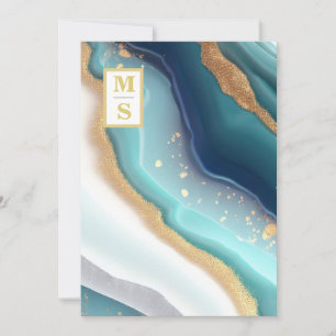 Invitación *~ Monograma VERDE AZULADO QR AR66 RSVP Agate Boda