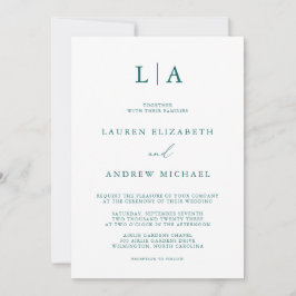 Invitación Monograma Verde azulado verde esmeralda Boda Minim