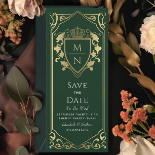 Invitación Monograma verde de la fantasía real salva la fecha