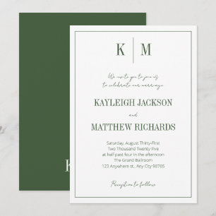 Invitación Monograma verde del bosque clásico Boda elegante