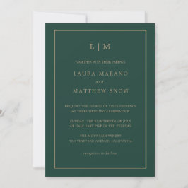 Invitación Monograma verde esmeralda mínimo Boda simple