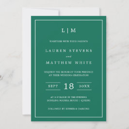 Invitación Monograma verde esmeralda simple matrimonio elegan