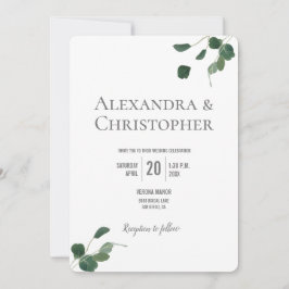 Invitación Monograma Verde Eucalipto Moderno hojas botánicas
