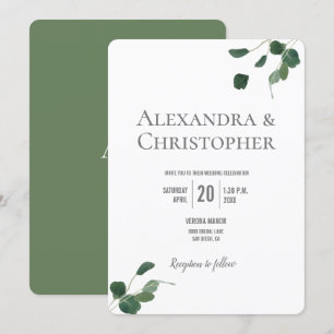 Invitación Monograma Verde Eucalipto Moderno hojas botánicas
