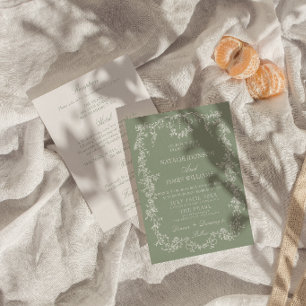 Invitación Monograma Verde Floral Salvia Boho Todo En Uno Bod