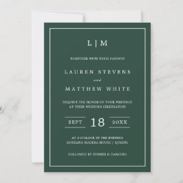 Invitación Monograma verde forestal simple matrimonio elegant