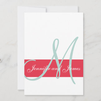 Invitación Monograma verde rojo y mate Nombres Boda simple