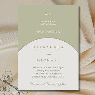 Invitación Monograma verde sabio Boda japonés Minimalista