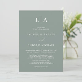 Invitación Monograma verde sabio Boda Minimalista simple