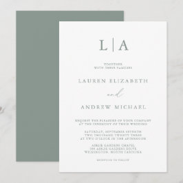 Invitación Monograma verde sabio Boda Minimalista simple Invi
