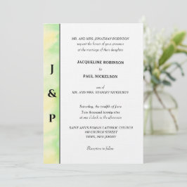 Invitación Monograma verde tropical minimalista amarillo