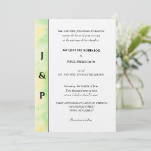 Invitación Monograma verde tropical minimalista amarillo